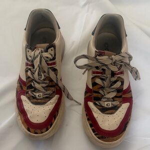 Coach Cream,Black,Red and Tiger print lace up sneakers